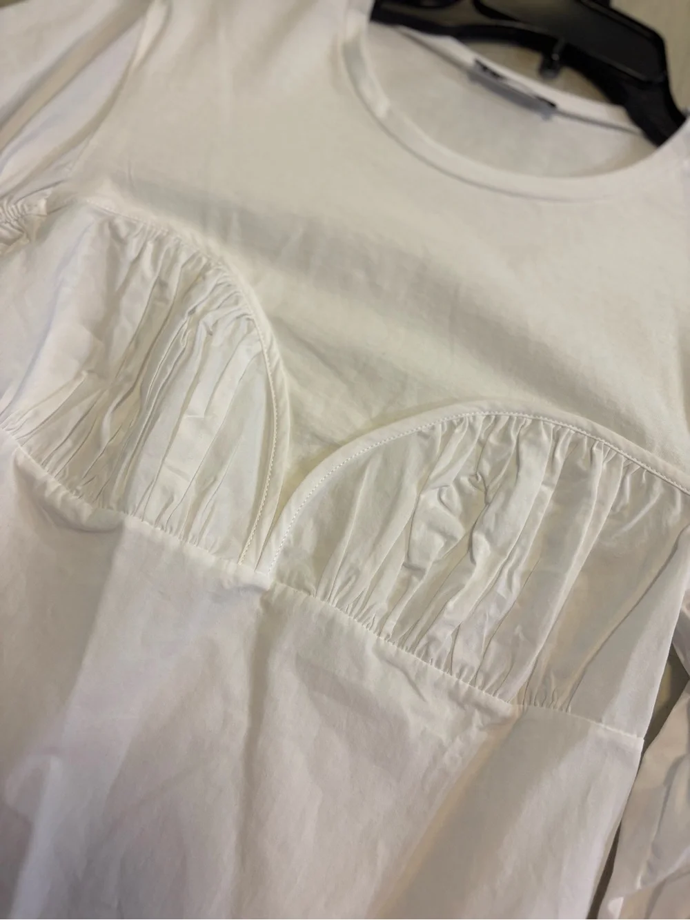 NWOT Zara White Ruched Puff-Sleeve Blouse SZ S